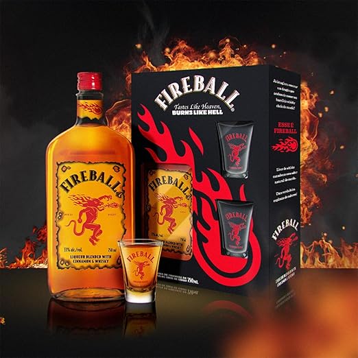 Kit Licor de Whisky Fireball 750ml + 2 Copos Shot